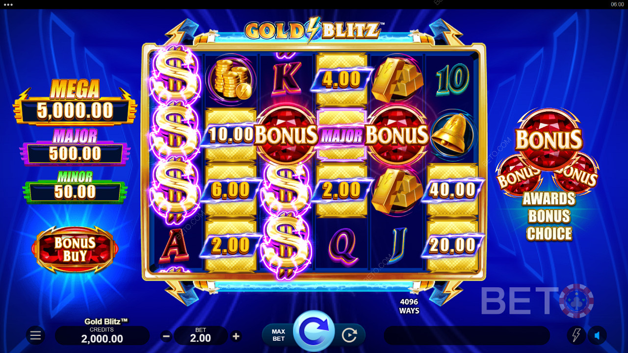 Puedes ganar un premio Jackpot en cualquier tirada del juego base de la tragaperras Gold Blitz