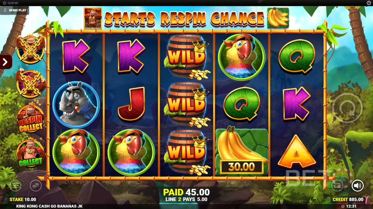 Explicación de las bonificaciones en King Kong Cash Go Bananas de Blueprint