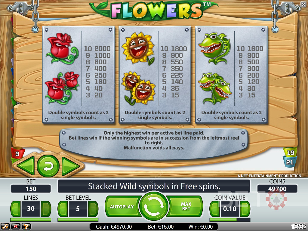 Recompensas por conseguir los símbolos que más pagan en las flores