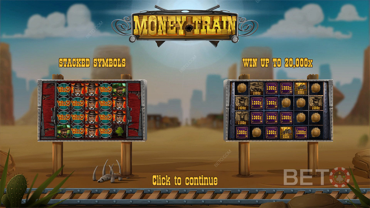 Diviértete persiguiendo una ganancia máxima de 20.000x de tu apuesta en la tragaperras online Money Train.