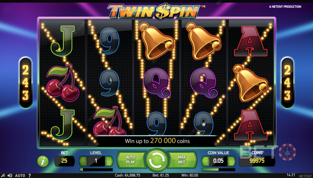 Twin Spin - Juego sencillo con símbolos como campanas, cerezas y otros símbolos