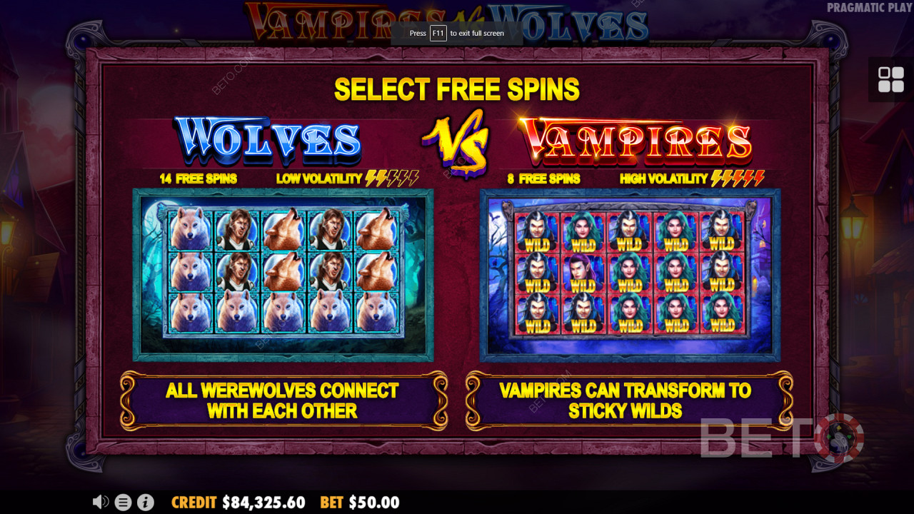 Doble ronda de bonificación de tiradas gratuitas en Vampires vs Wolves