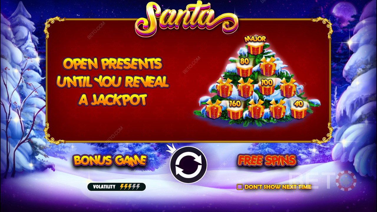 La Bonus Game tiene premios en metálico y Jackpots en la tragaperras online Santa