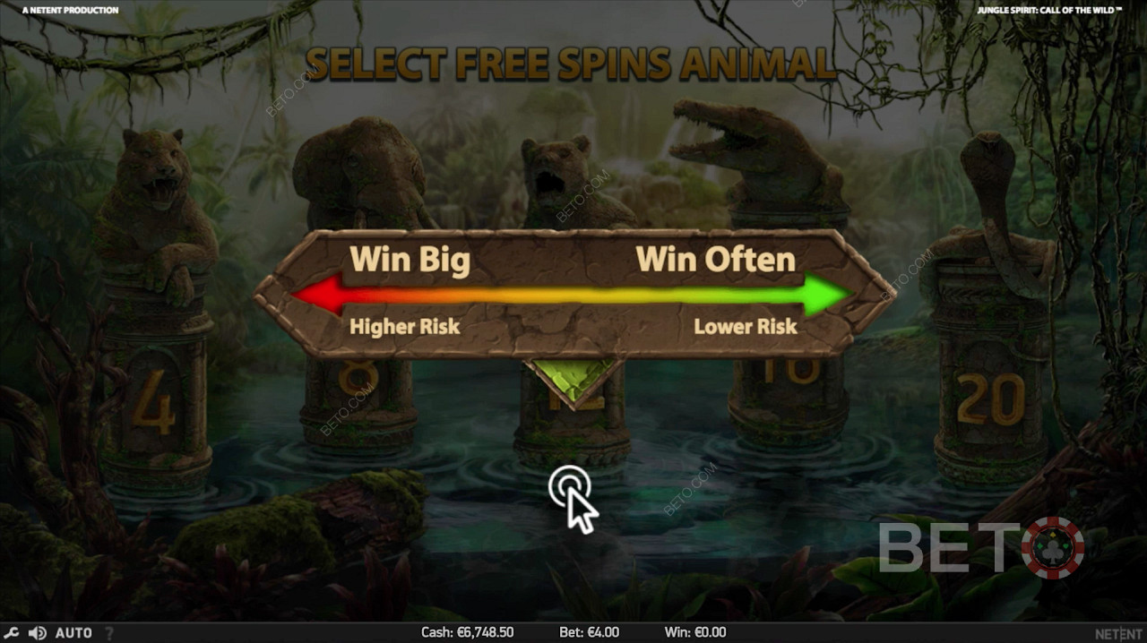 Elige el animal durante las tiradas gratis en Jungle Spirit: Call of the Wild