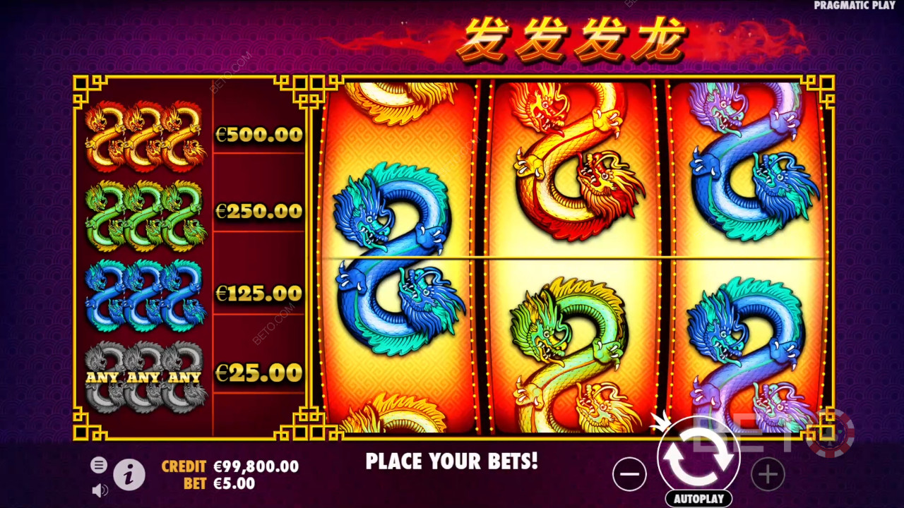 Características de las bonificaciones explicadas en 888 Dragons por Pragmatic Play