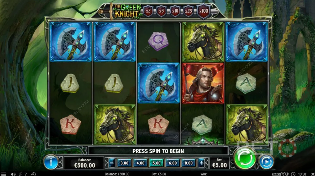 Ejemplo de juego de la tragamonedas de vídeo The Green Knight