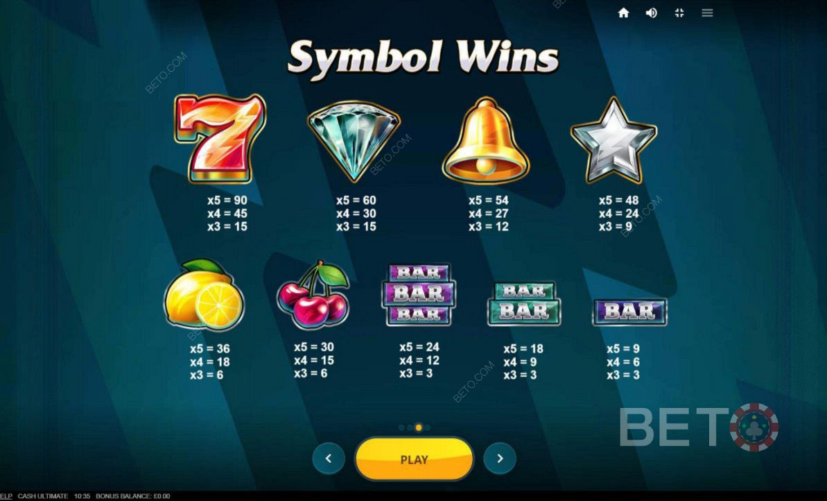 Diferentes combinaciones de símbolos en Cash Ultimate