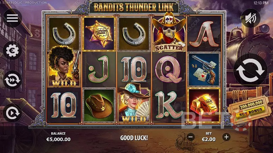 Juega en esta tragaperras de temática del Oeste en Bandits Thunder Link slot machine