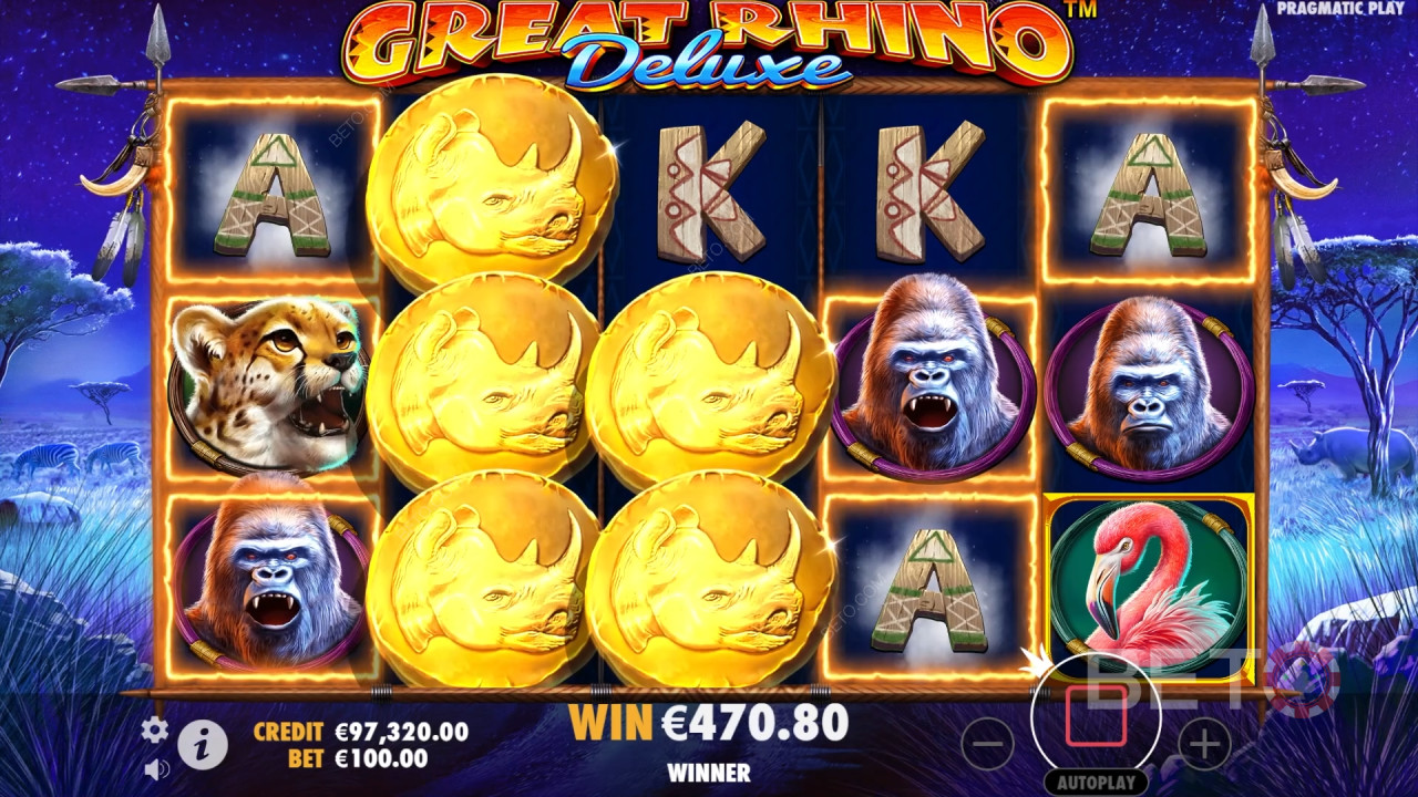 Funciones de bonificación explicadas en Great Rhino Deluxe por Pragmatic Play
