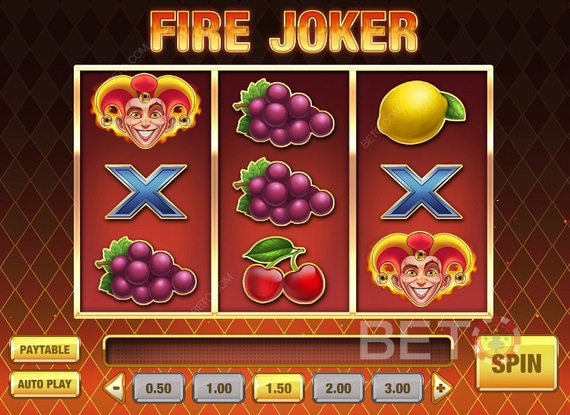 Diseño clásico y símbolos clásicos de máquinas de fruta en Fire Joker