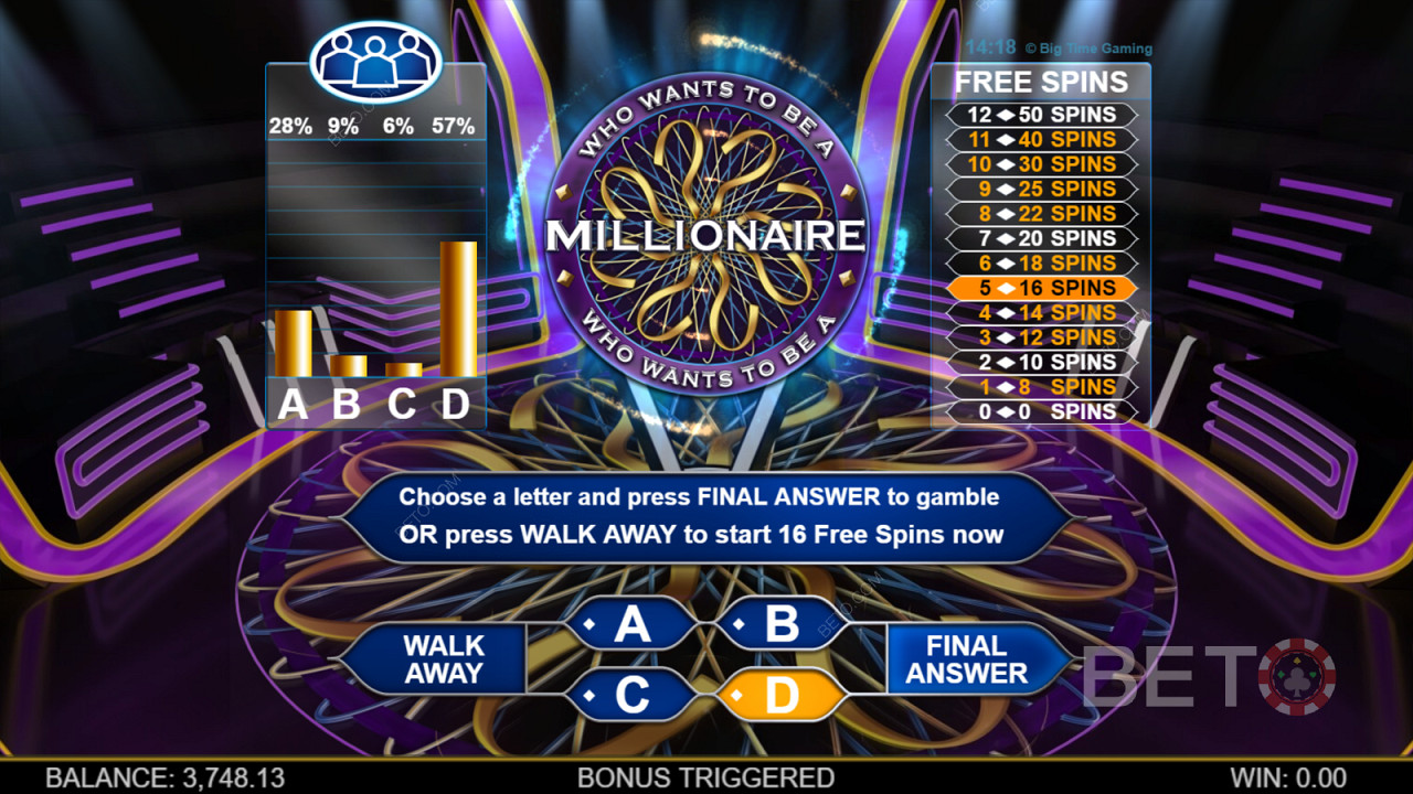 Who Wants To Be A Millionaire Megaways - El tiempo corre, pregunta al público o llama a un amigo si quieres ser el próximo millonario.