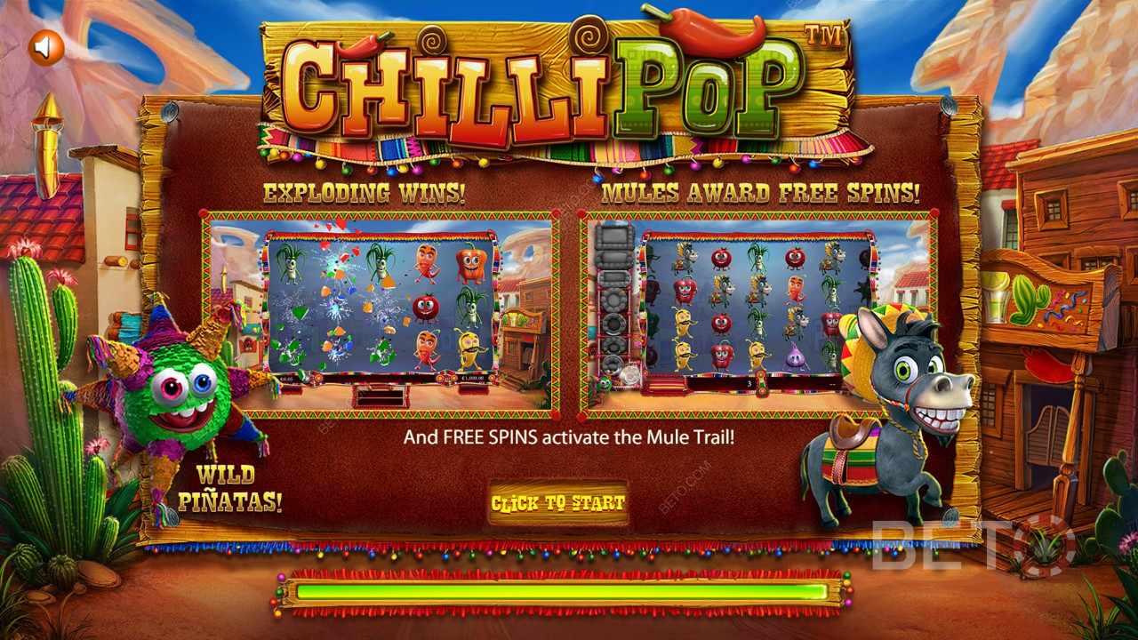 Pantalla de introducción del juego de temática mexicana ChilliPop slot