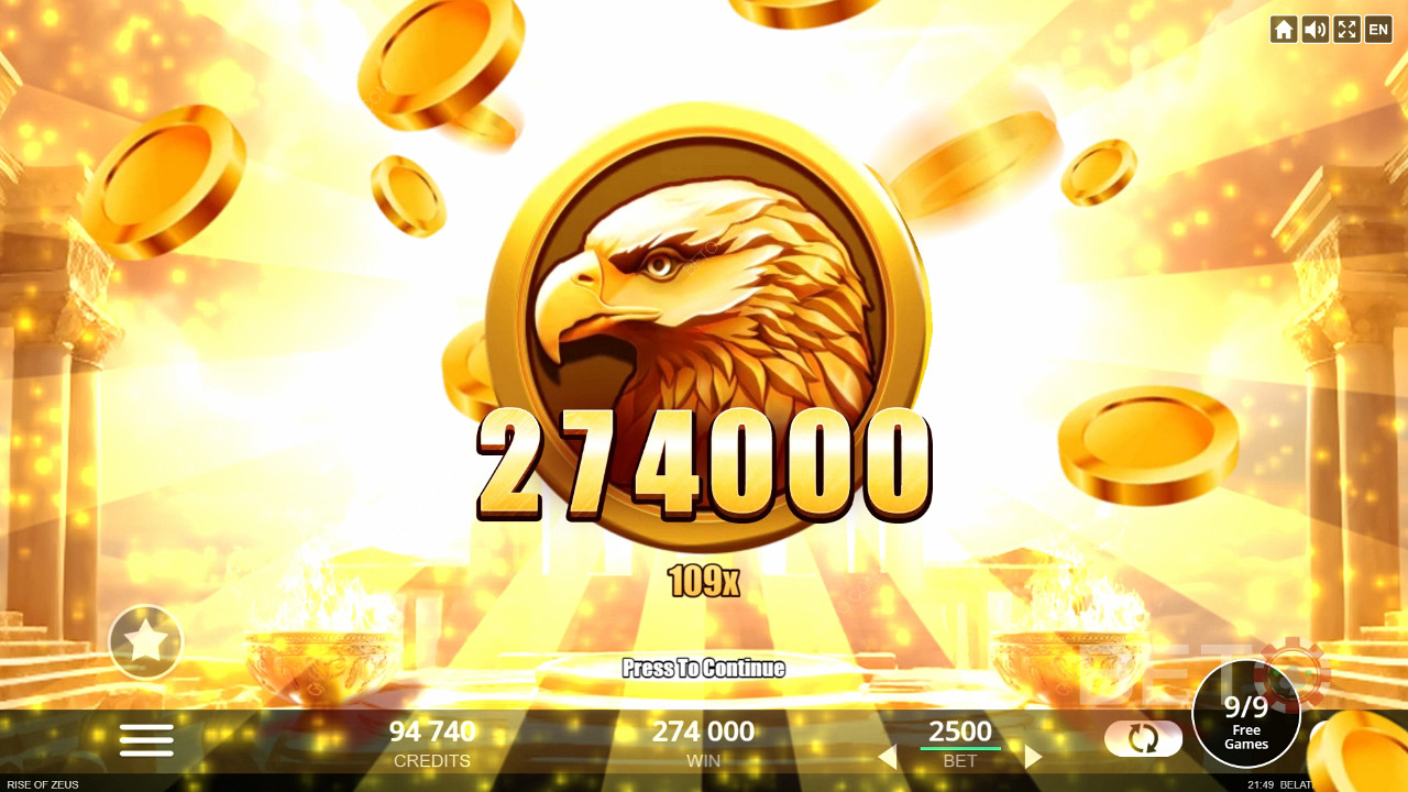 Gana 10.000 veces tu apuesta en la tragaperras Rise of Zeus.
