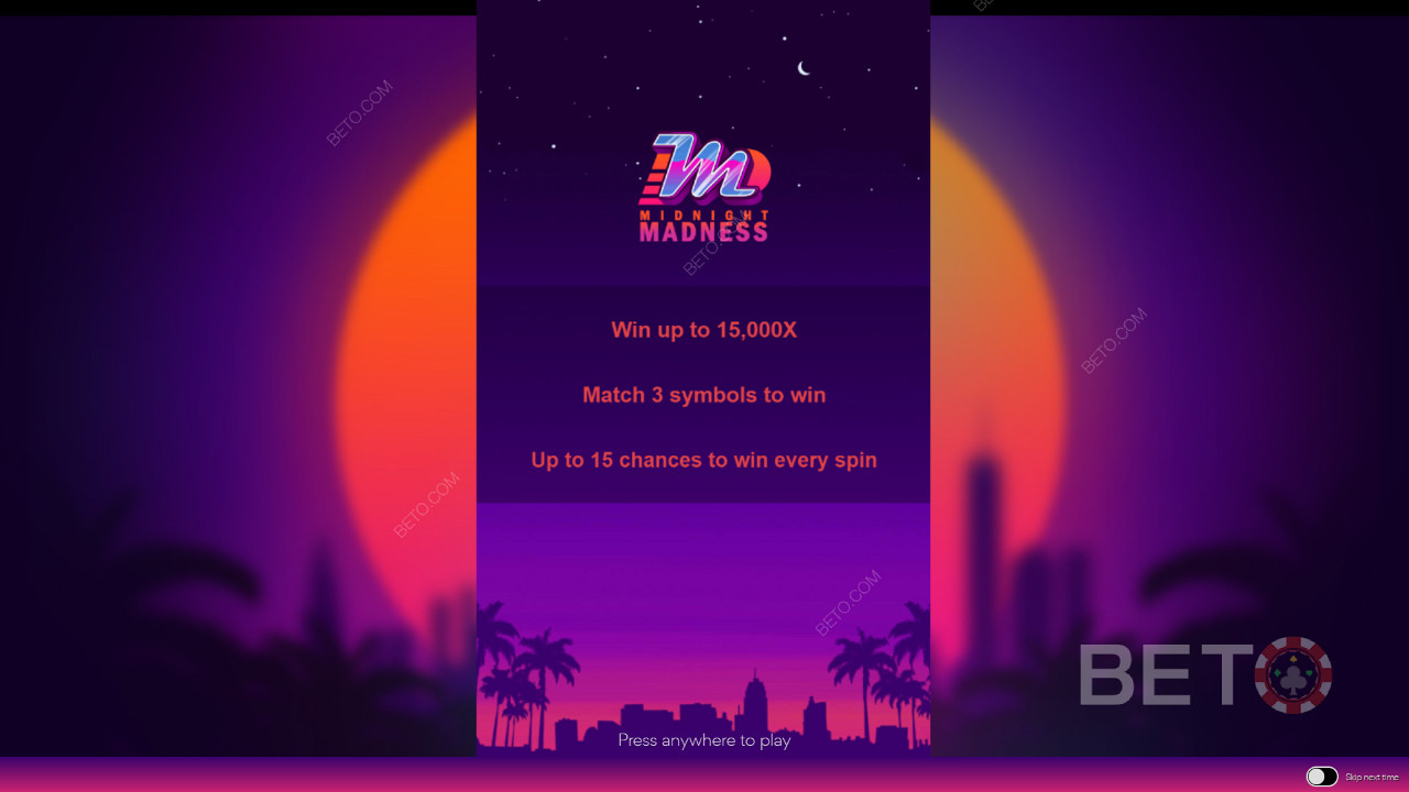 La pantalla de inicio de Midnight Madness con información sobre el juego