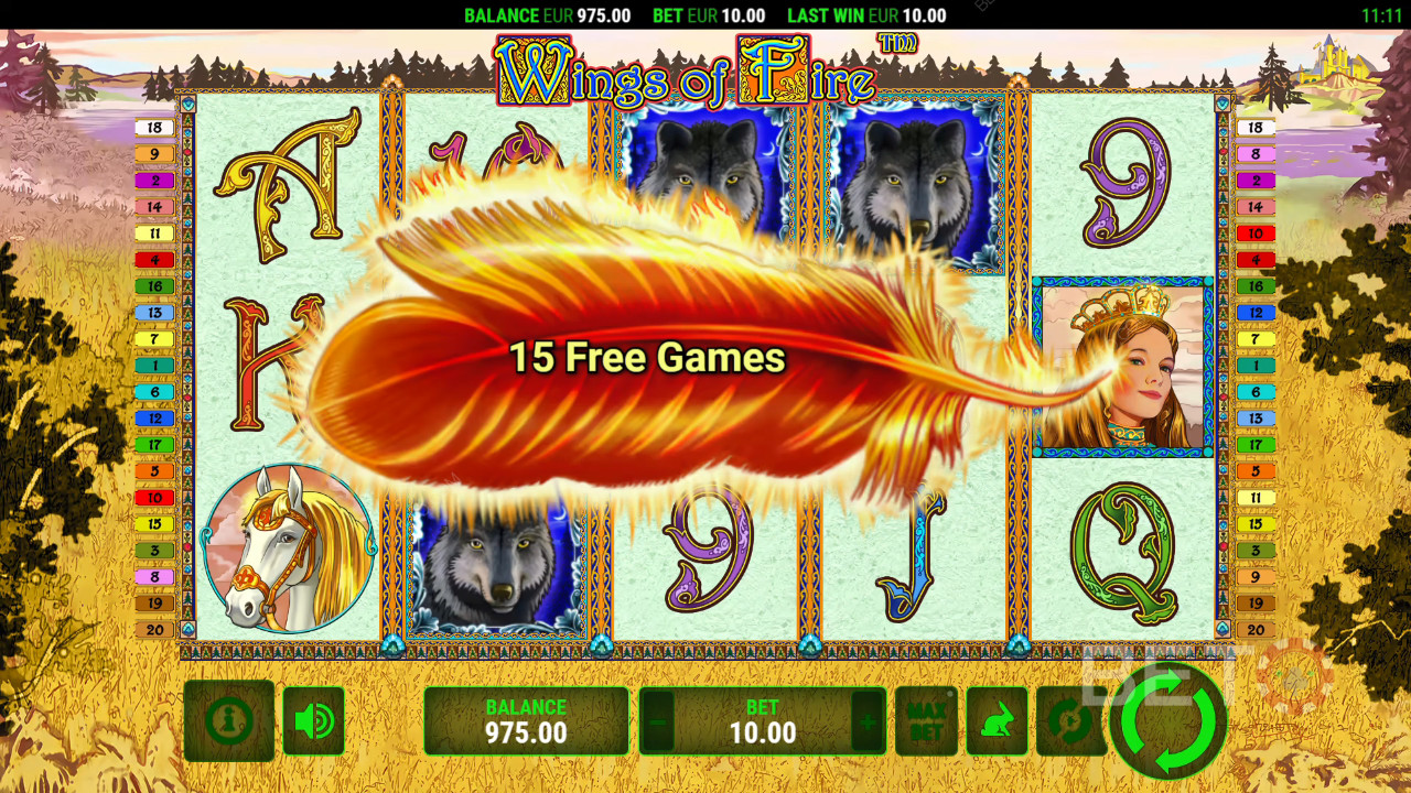 Explicación de las bonificaciones en Wings of Fire por Greentube