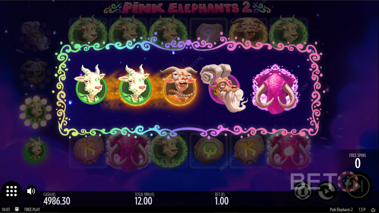 Bonificación de mejora de símbolos en Pink Elephants 2
