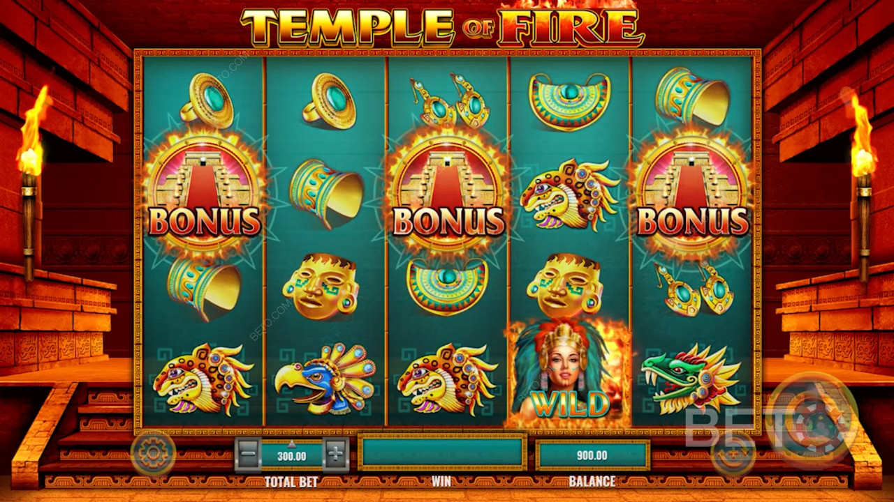 Una muestra de la jugabilidad - Temple of Fire de IGT