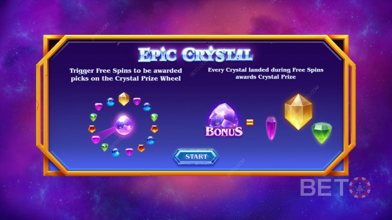Pantalla de introducción de Epic Crystal - Bonificación y giros gratis