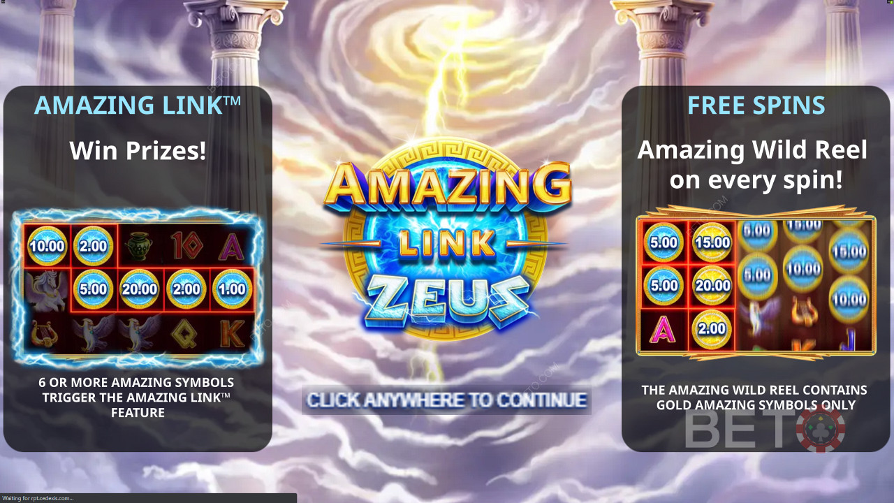 Amazing Link ZeusPantalla de introducción con la bonificación de tiradas gratuitas
