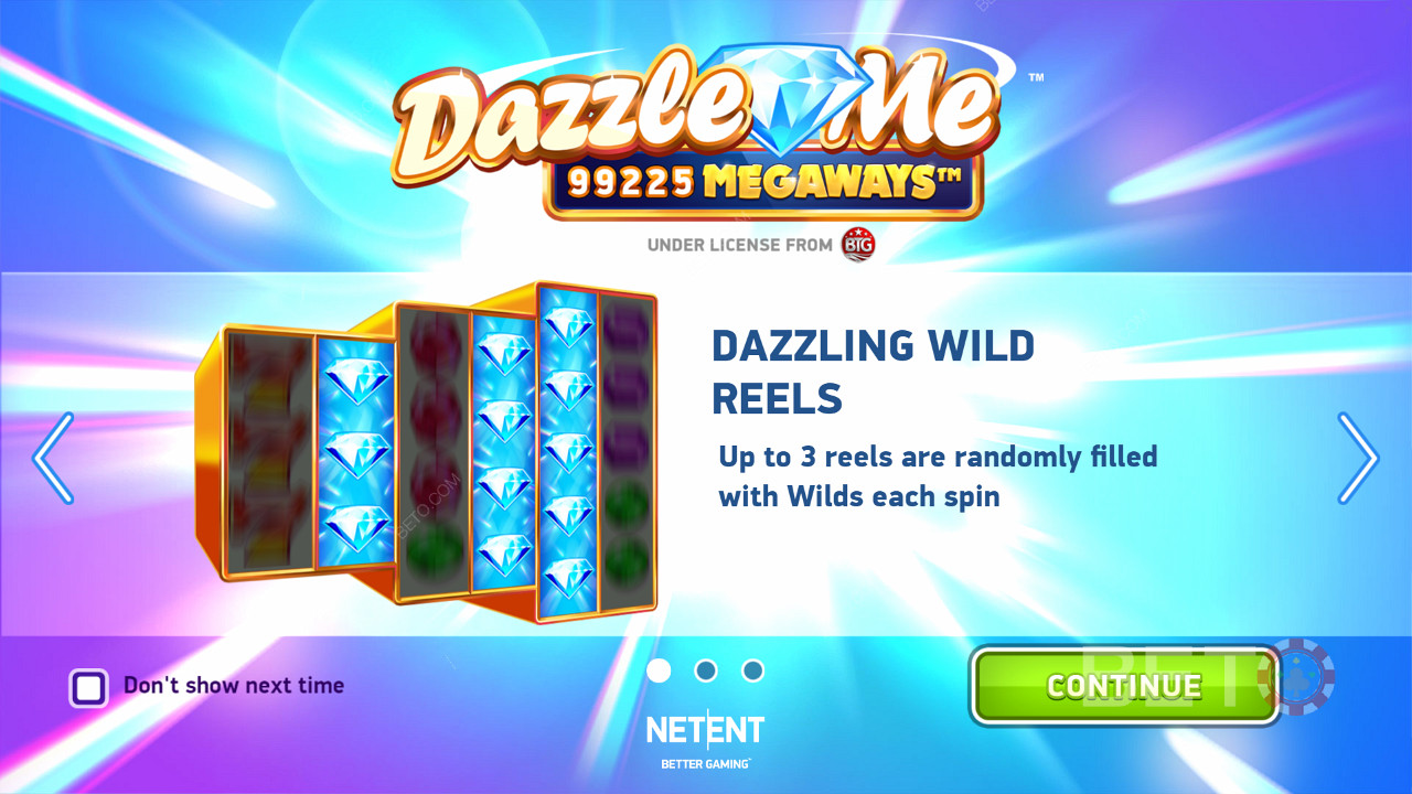 La pantalla de introducción de Dazzle Me Megaways