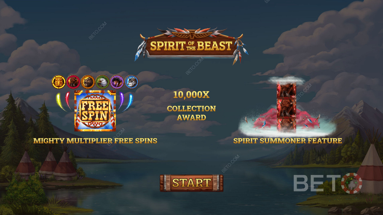 Pantalla de introducción de la tragaperras Spirit of the Beast