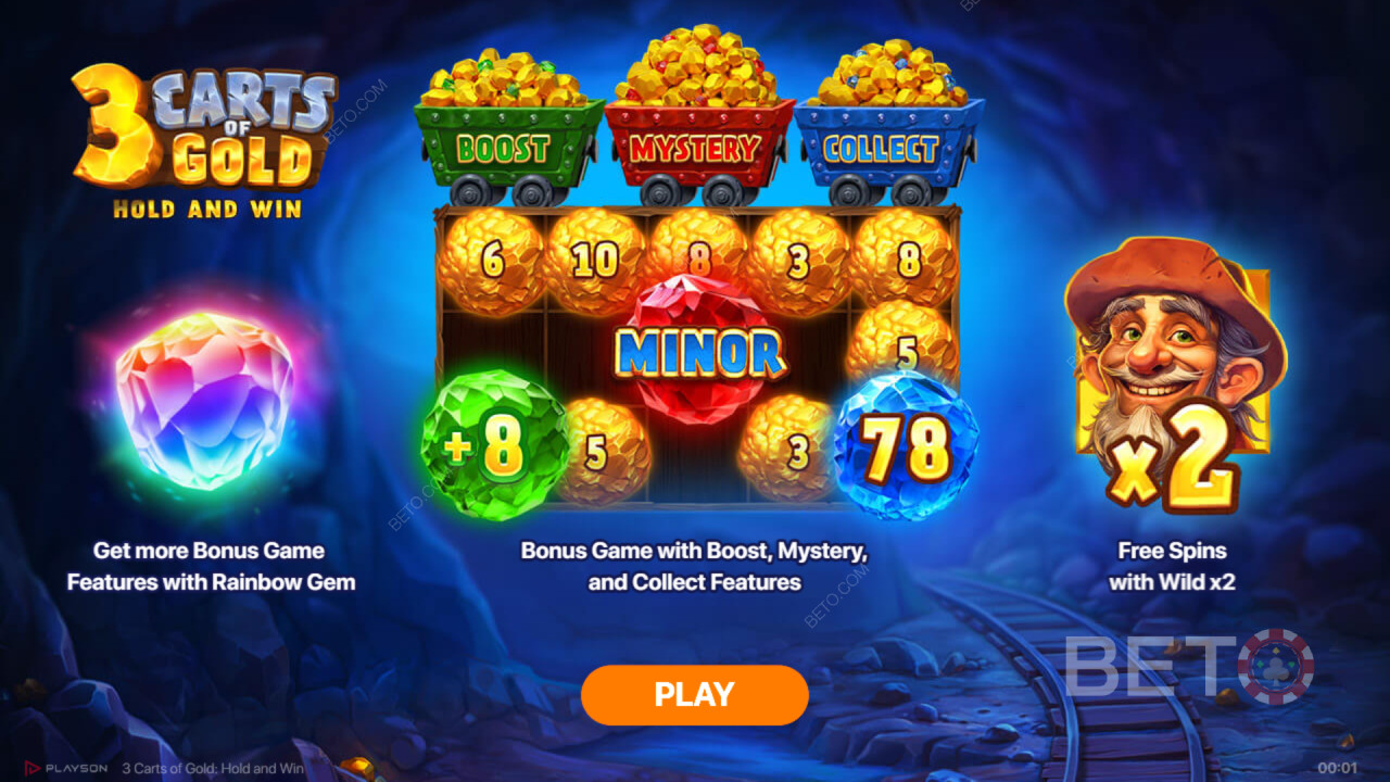 Explicación de las funciones de bonificación en 3 Carts of Gold: Hold and Win de Playson