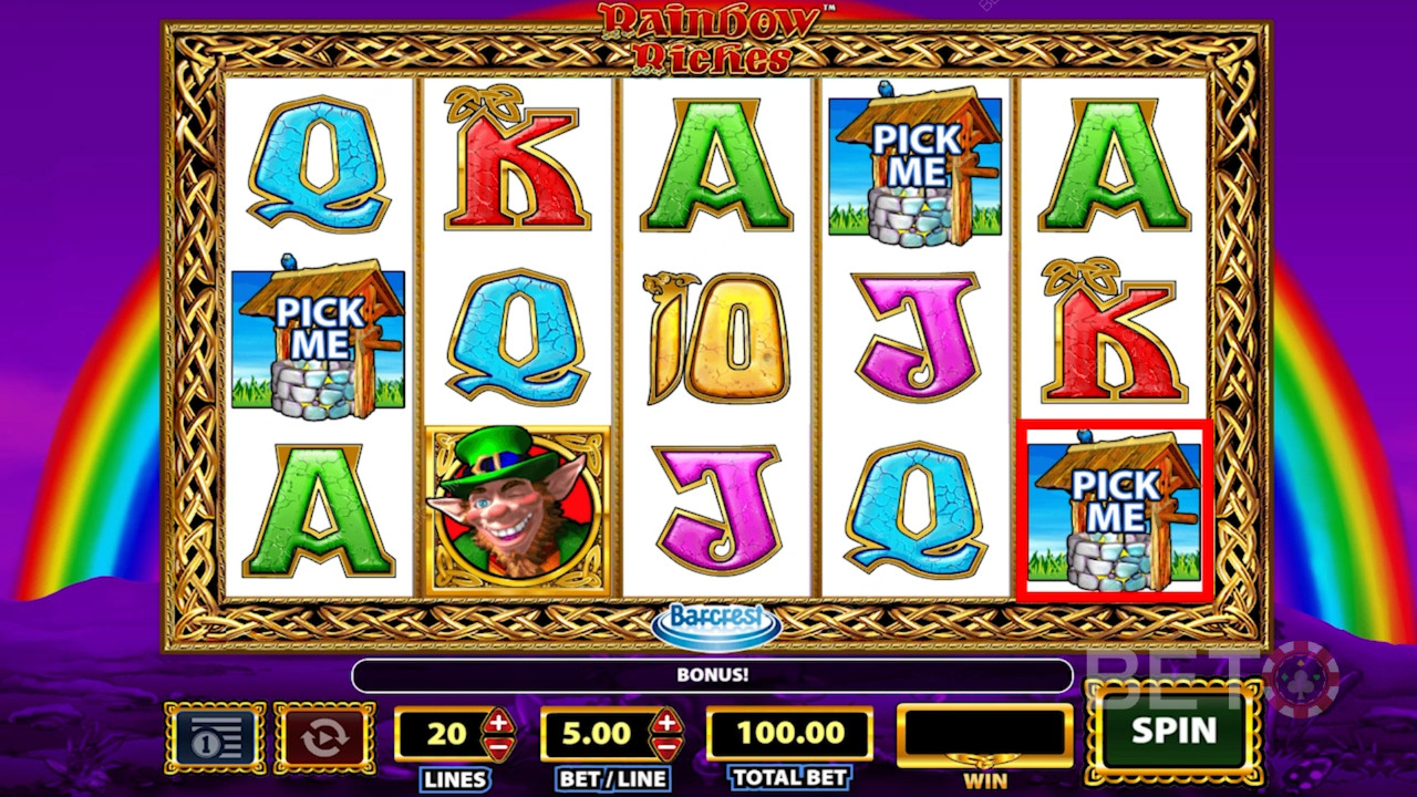 Los Símbolos en la máquina tragaperras Rainbow Riches.