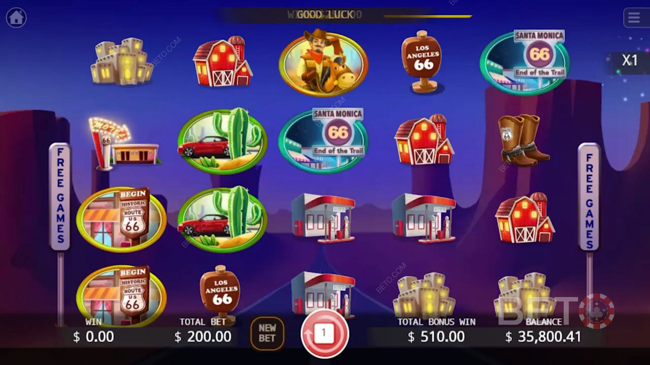 Elige tu casino online favorito y disfruta de hasta 20 Tiradas Gratis en el videojuego de casino Route 66