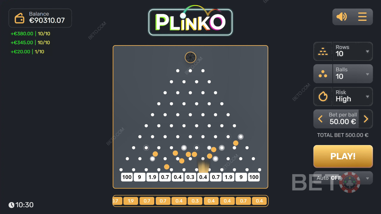 ¡Gana 3.200x tu apuesta en la tragaperras Plinko!
