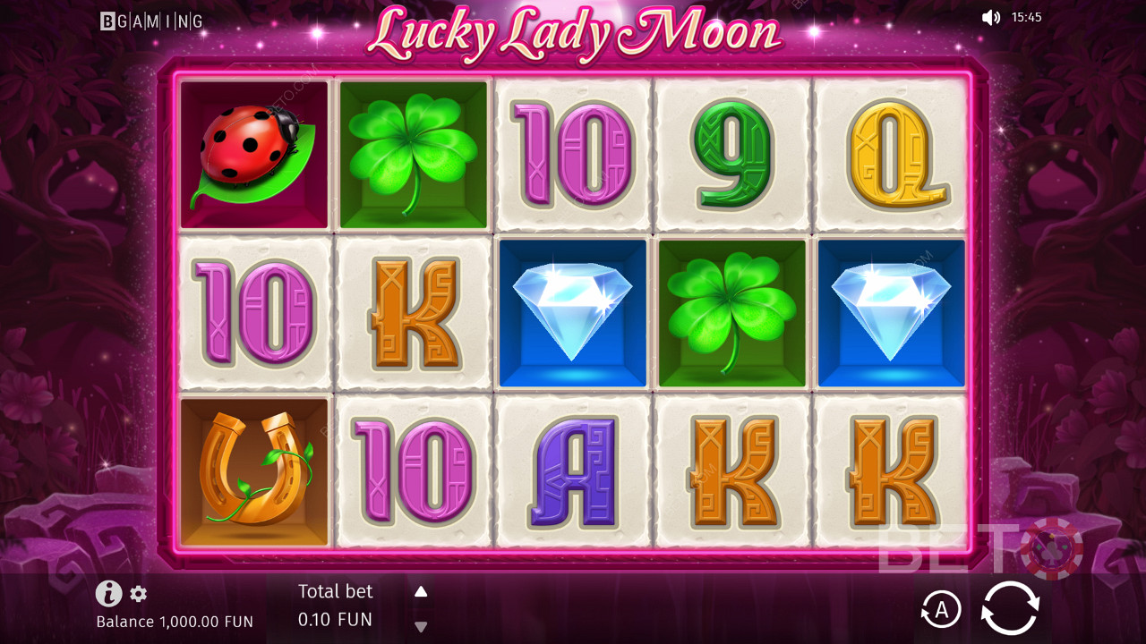 Basada en un tema de fantasía, la tragaperras Lucky Lady Moon utiliza 10 líneas de pago fijas en una cuadrícula de 5x3