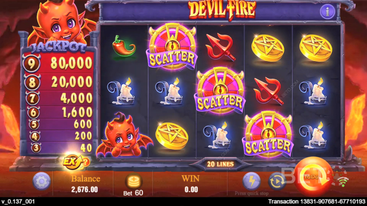 Explicación de las bonificaciones en Devil Fire de TaDa Gaming