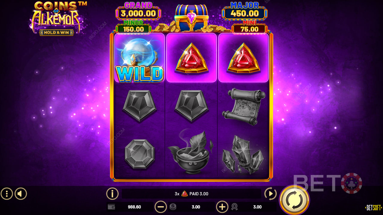 Explicación de las bonificaciones en Coins of Alkemor - Hold & Win de Betsoft