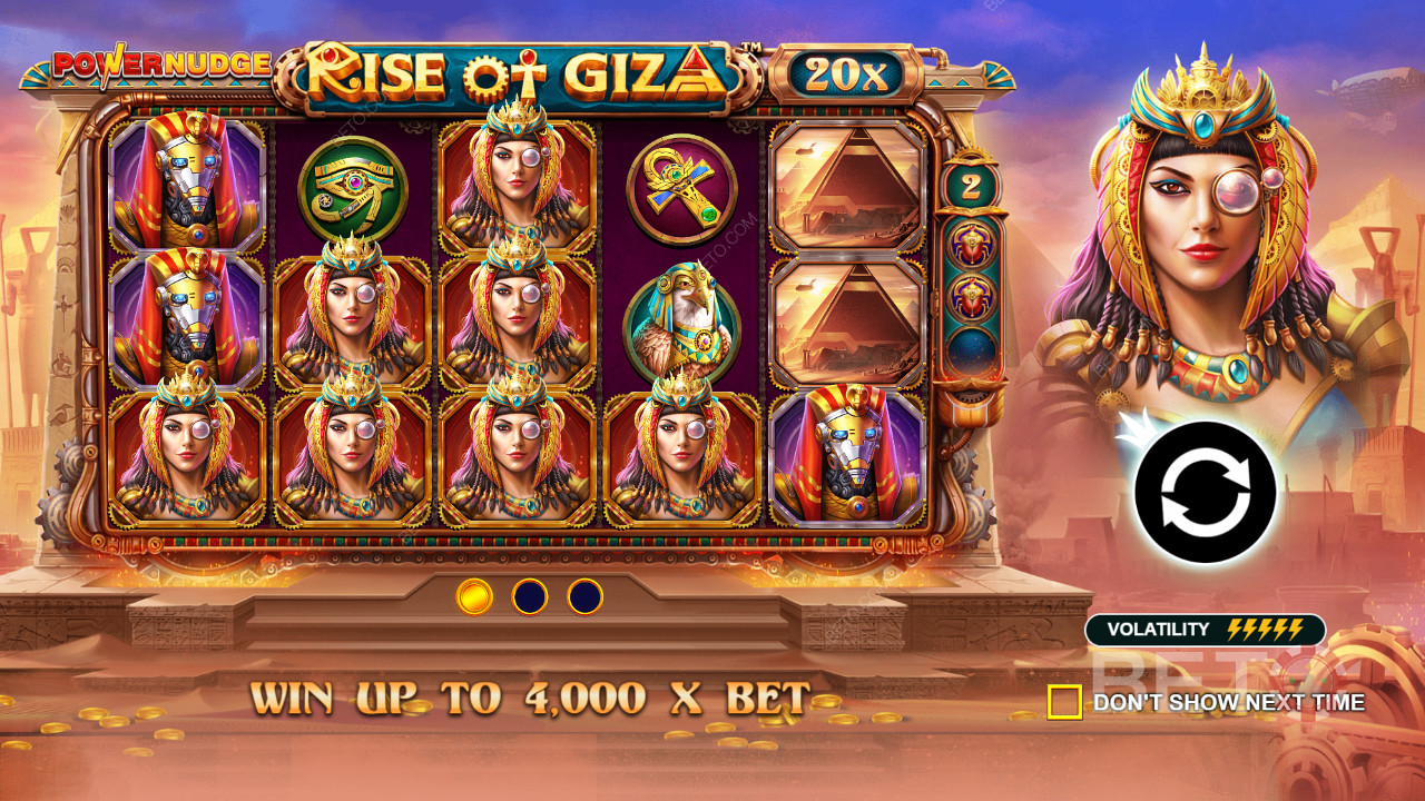 Gana hasta 4.000 veces tu apuesta en la tragaperras online Rise of Giza PowerNudge