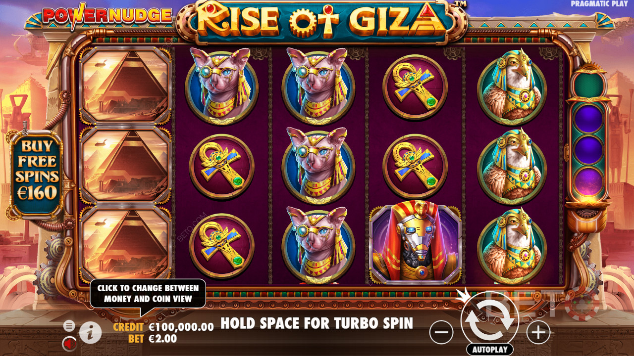 Paga 80x de tu apuesta y compra Tiradas Gratis en la tragaperras Rise of Giza PowerNudge