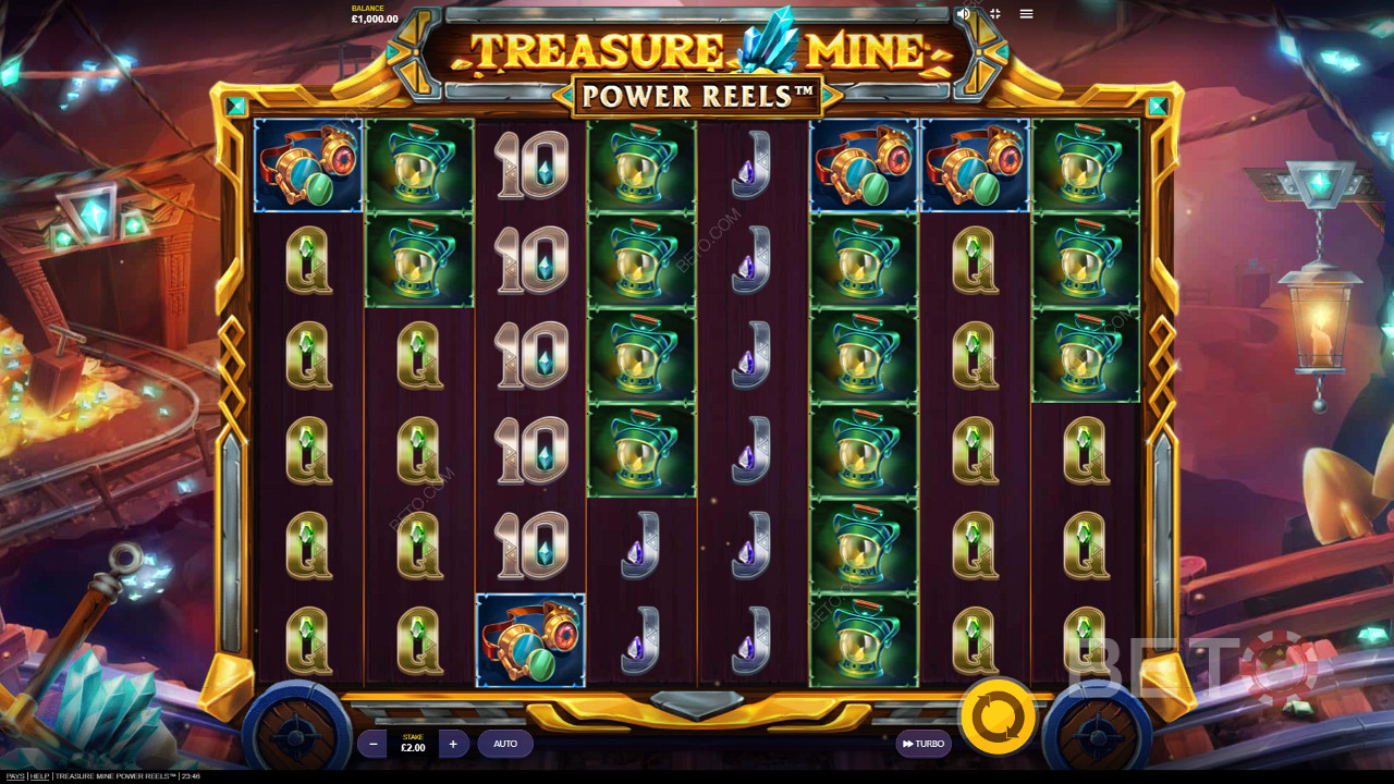 Disfruta de un tema y unos gráficos fabulosos en la tragaperras online Treasure Mine Power Reels