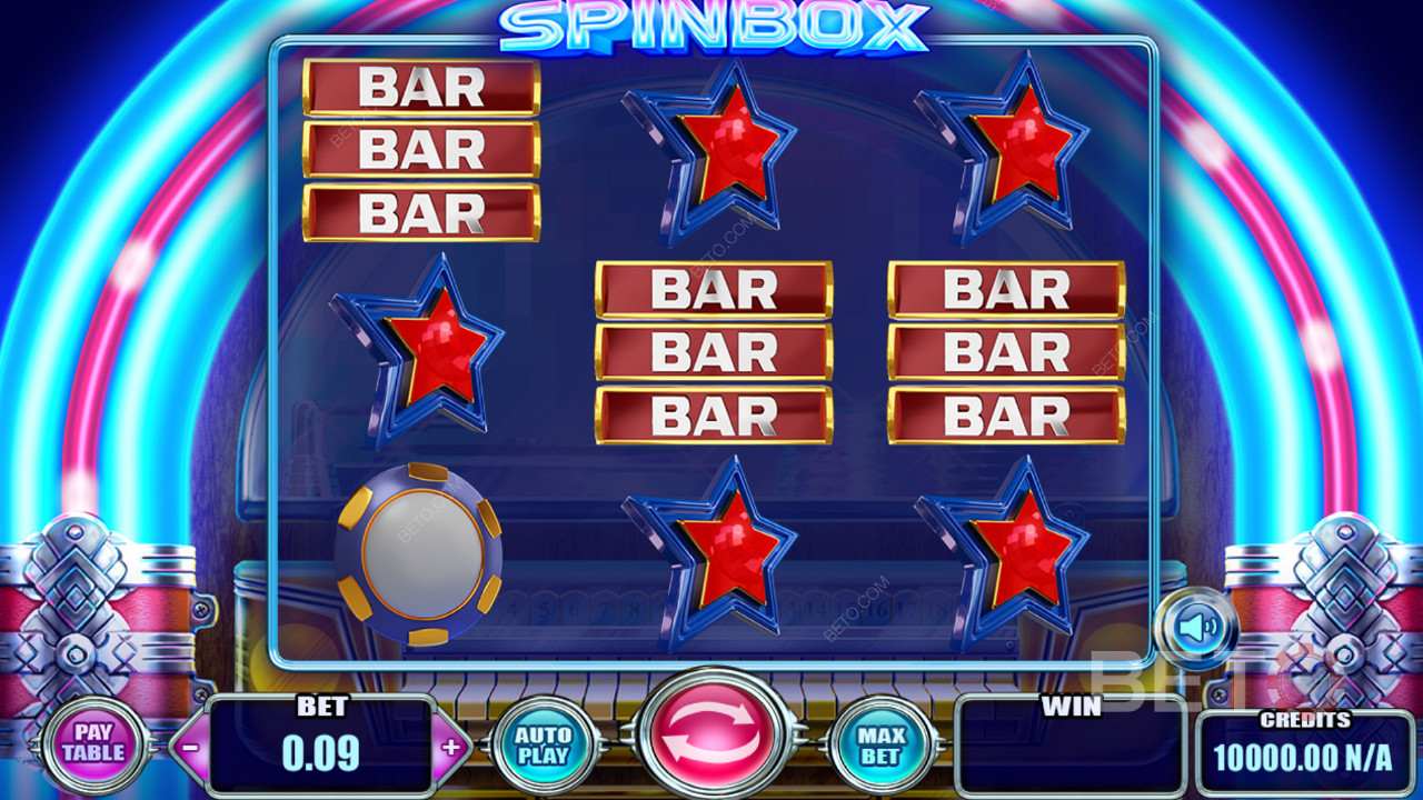 Atractivos símbolos y tema de juego clásico en la tragaperras Spinbox