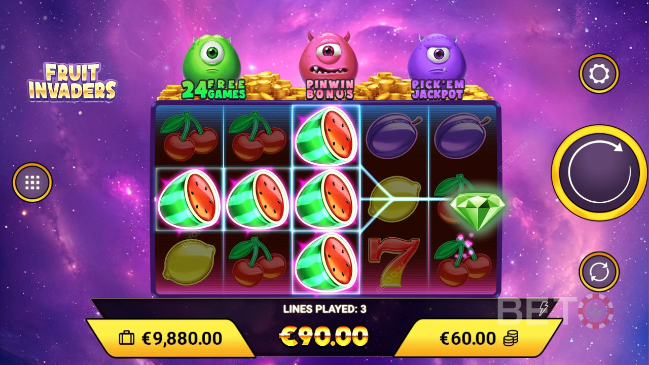 ¡Gana 1.200x tu apuesta en la tragaperras Fruit Invaders Online!