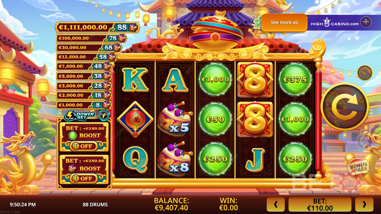 88 Drums Reseña de BETO Slots