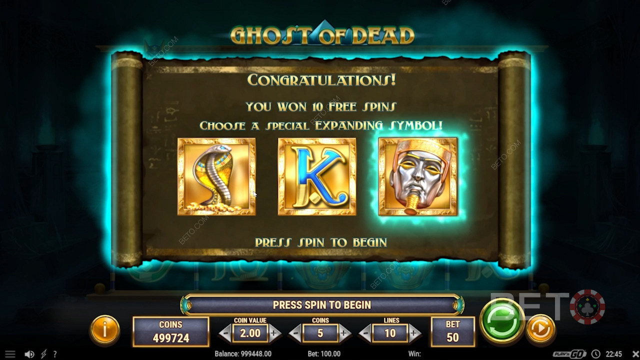 Selección del símbolo de expansión en la ronda de giros gratis de Ghost of Dead