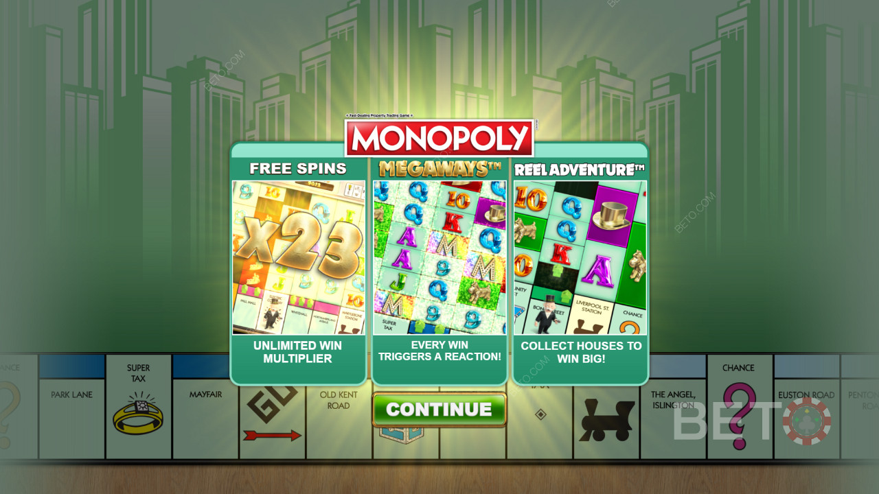 Pantalla de inicio del Monopoly Megaways