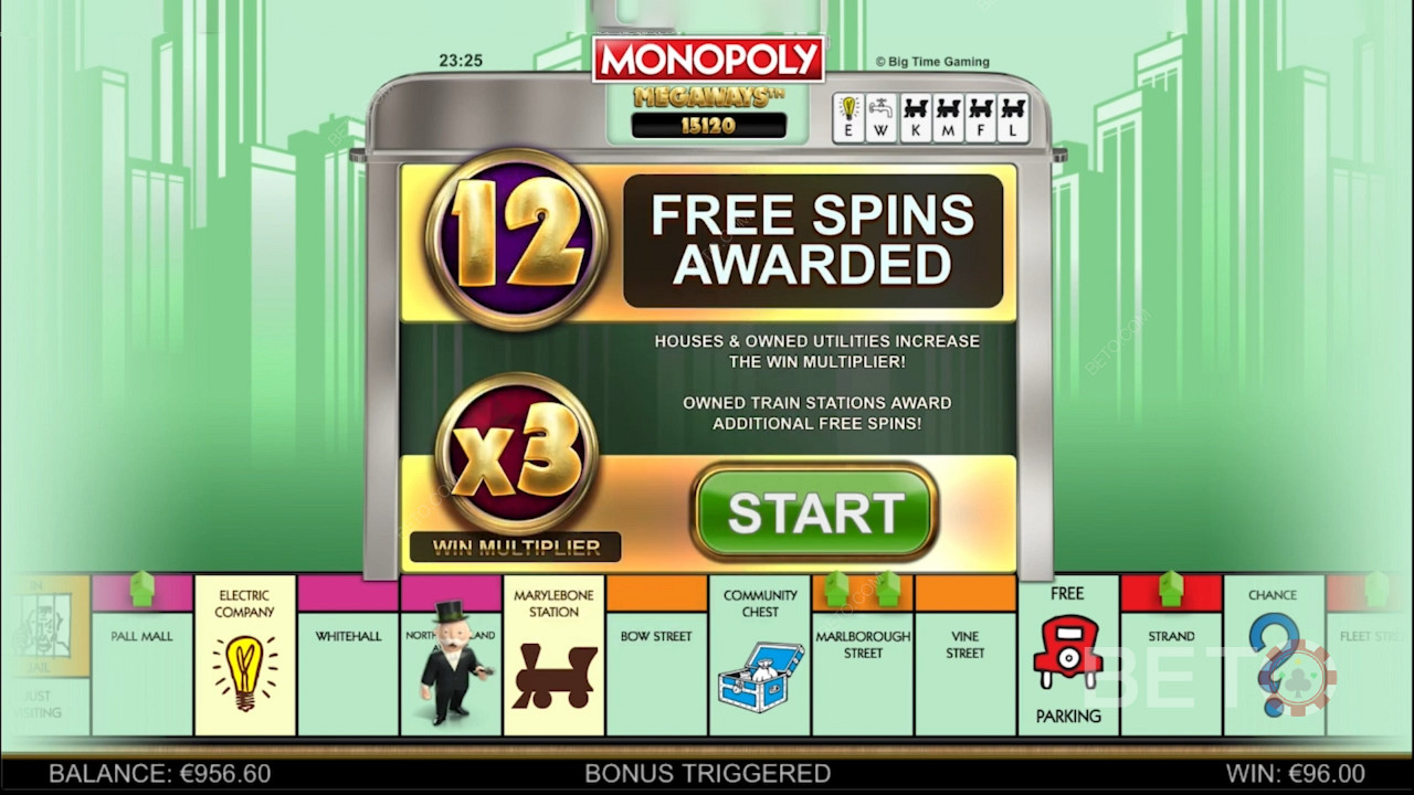 Tiradas gratuitas y otros potenciadores en Monopoly Megaways