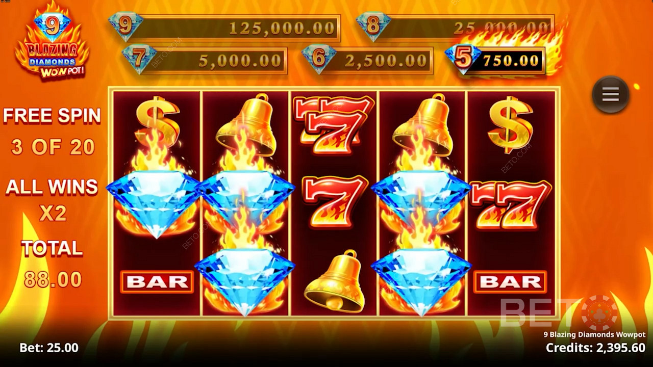 9 Blazing Diamonds Wowpot Juego Gratis