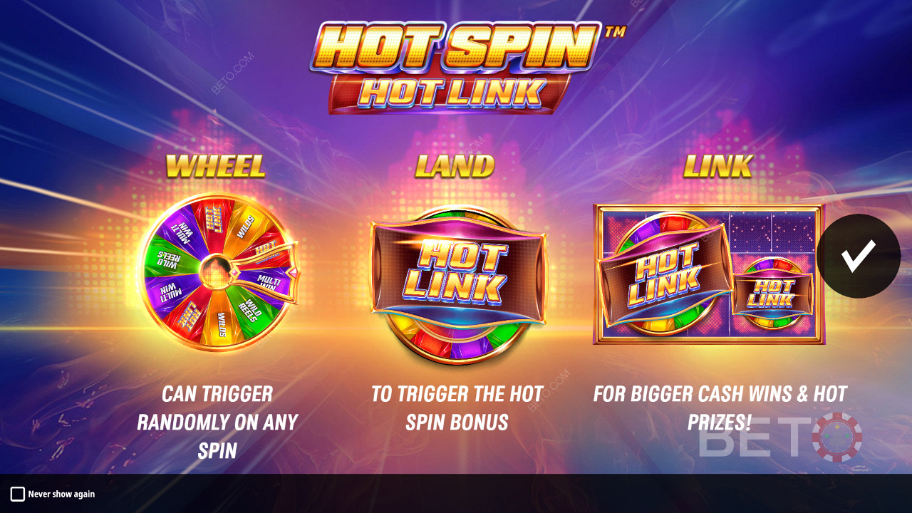 Pantalla de introducción de Hot Spin Hot Link con detalles sobre sus potenciadores