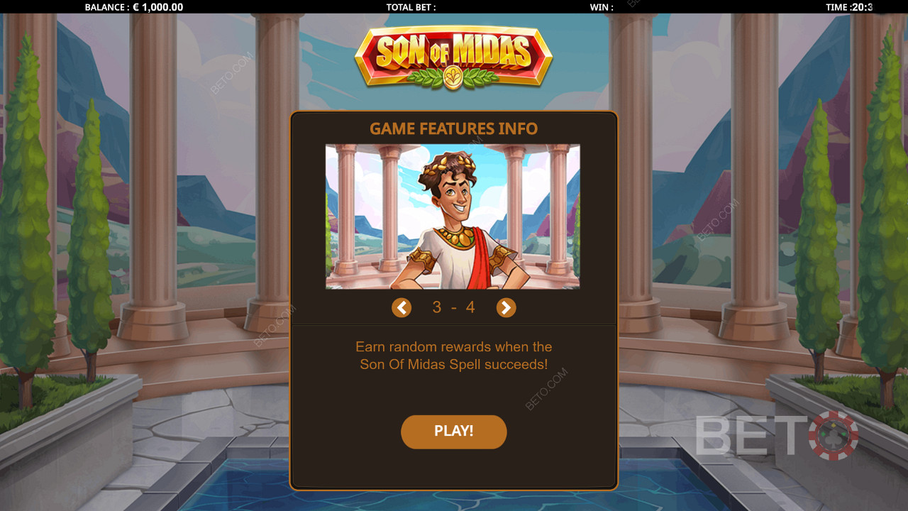 La pantalla de introducción de Son of Midas muestra información útil