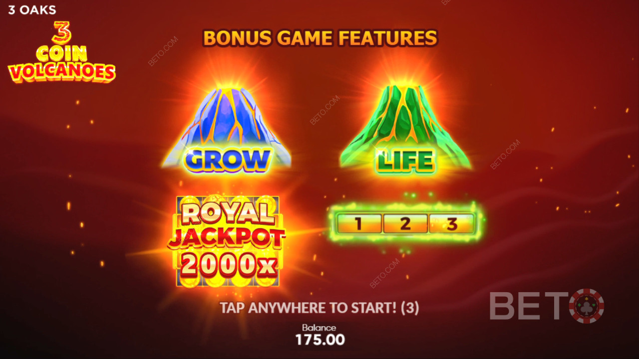 Explicación de las bonificaciones de 3 Coin Volcanoes de 3 Oaks Gaming