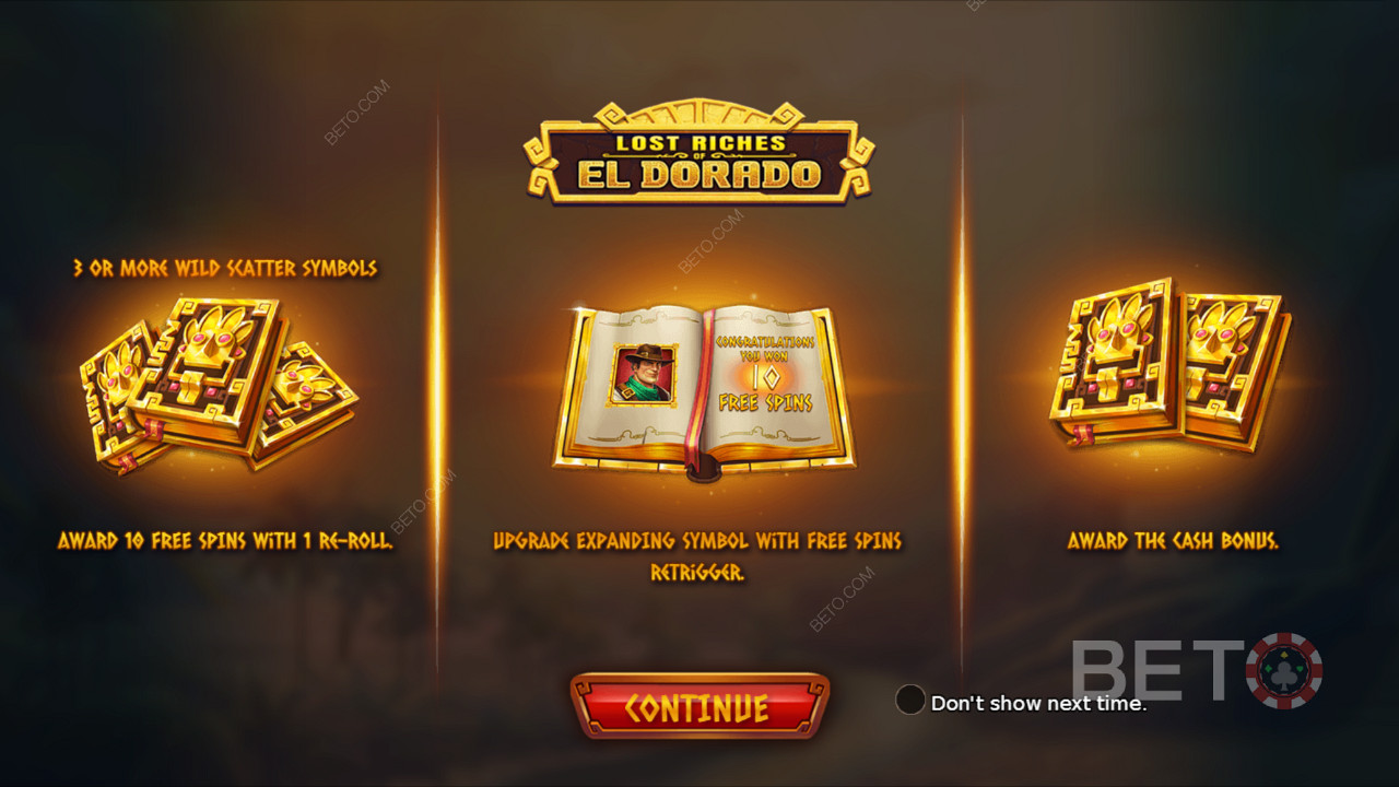 Pantalla de introducción de Lost Riches of El Dorado dando algo de información