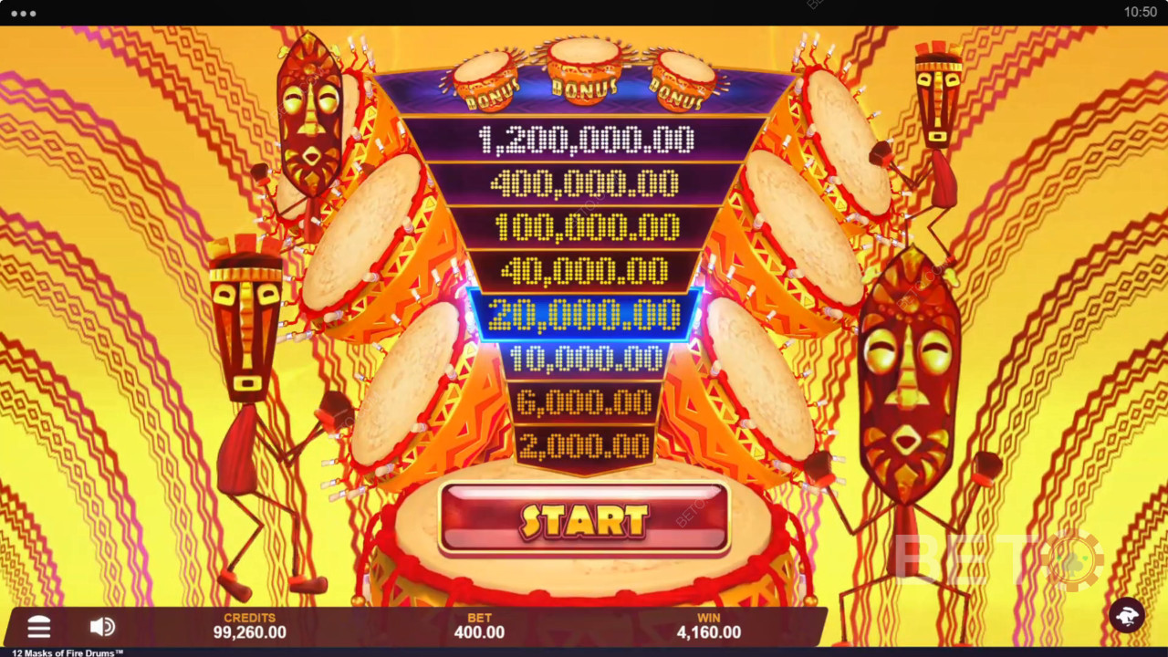 ¡Gana 3.125x Tu apuesta en la Tragaperras 12 Máscaras de Tambores de Fuego!