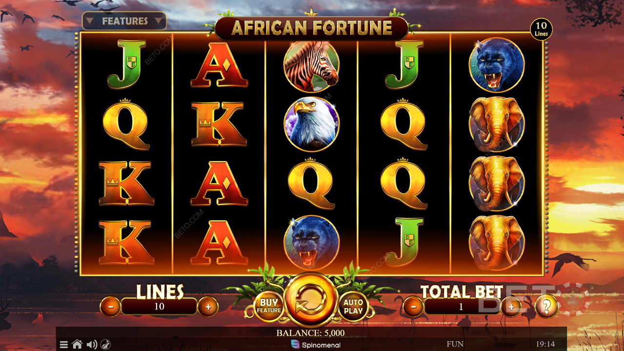 La cuadrícula de juego de 5x4 de African Fortune