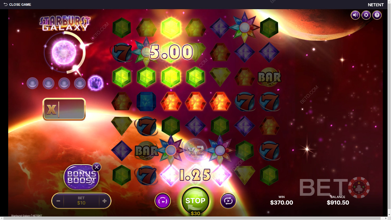 Explicación de las bonificaciones en Starburst Galaxy by NetEnt