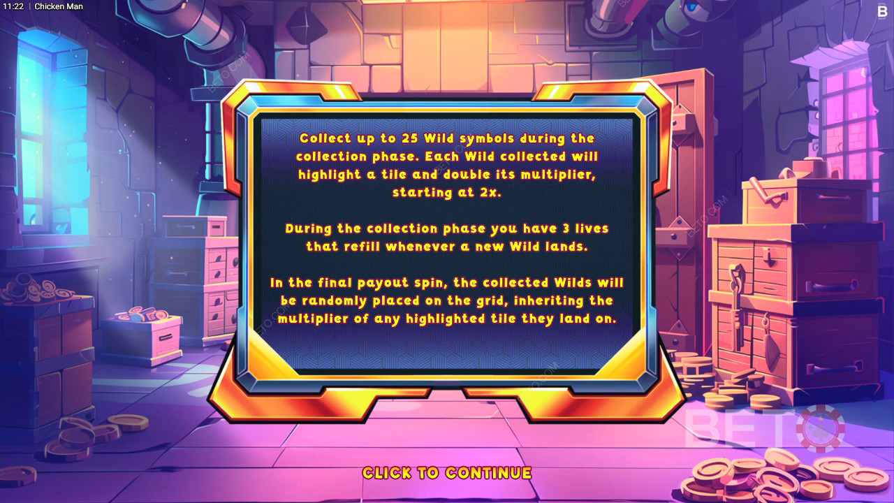 Explicación de las bonificaciones en Chicken Man de Backseat Gaming